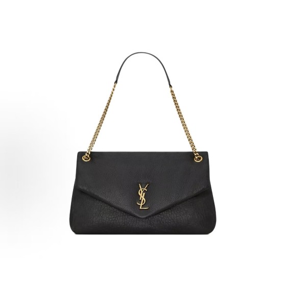 SAINT LAURENT YSL CALYPSO Gold Logo snap-on opening and closing hand-held shoulder bag, large size for women, black
